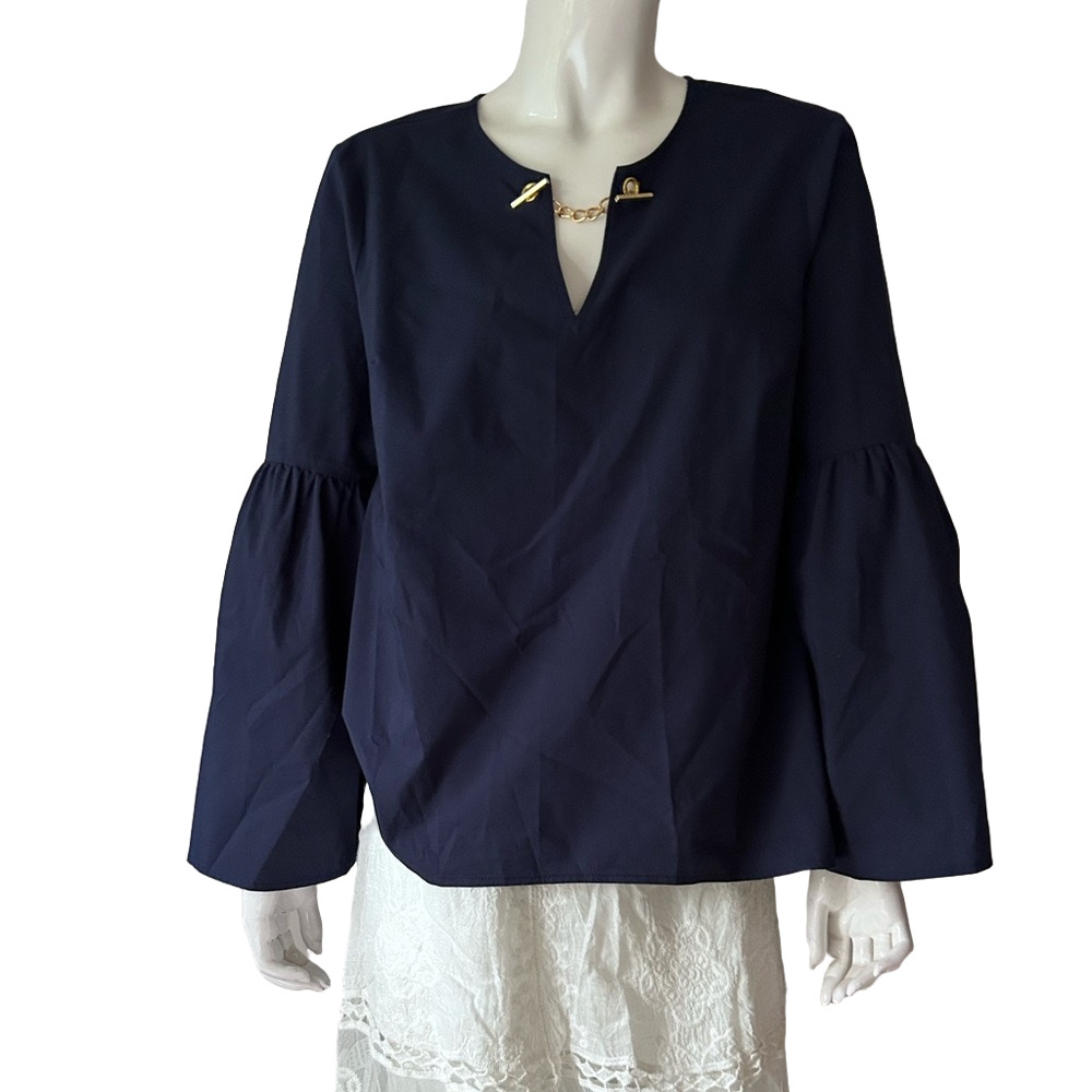MICHAEL Michael kors navy blue top with gold chain Elegant shirt cotton large